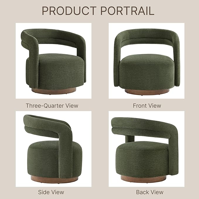 Swivel Accent Chair Set of 2, Upholstered Barrel Chair with Open Back Design, Modern Arm Chair with Wooden Base for Living Room Bedroom Reading Waitingroom,Green