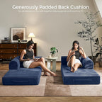 79" Convertible Sofa Bed with Fixed-Shape Frame & Removable Armrests, Modular Corduroy Sleeper Sofa, Folding Mattress Couch for Small Spaces - No Assembly Needed in Navy Blue (Includes 2 Pillows)