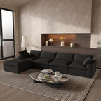 Cloud Couch Modular Sectional Sofa with Storage Ottoman,160.6" L Shaped Couch for Living Room,Down Filled 5 Seater Black Convertible Sectional Sofas,Covers Washable&Replaceable