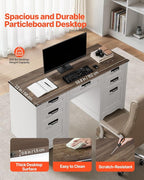 VEVOR 60" Executive Desk with Drawers, Farmhouse Home Office Desk with Charge Station, Keyboard Tray, File Storage Cabinet, 200 LBS Load Capacity Wood Table, Easy Assembly, for Work Study, Walnut
