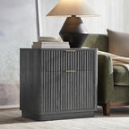 T4TREAM 23'' Fluted Nightstand with Charging Station, Large 2 Drawer Side Table, Modern End Table with Storage, Mid Century Bedside Table for Bedroom, Living Room, Curved Profile, Dark Alder