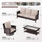 6 Pieces Patio Furniture Set with Swivel Chairs, High Back Wicker Rattan Sofa with Extra Thick Cushion and Coffee Table, Outdoor Conversation Set for Garden Backyard Deck,Beige