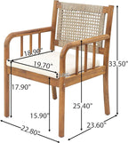 Christopher Knight Home Vera Outdoor Dining Chairs Set of 2, Acacia Wood Dining Chairs, Rattan Woven Back Armchair, Armchair with Cushion Seat, Patio Chair for Poolside Garden Balcony, Teak+Cream