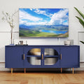 66" Modern TV Stand for TVs up to 75",TV Cabinet with Glass Door,Entertainment Center with Storage,Television Stands with Gold Legs,Media Console for Bedroom,Living Room,Blue