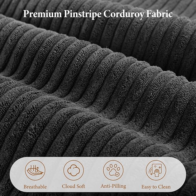 Vesgantti 141.7" U Shaped Boneless Sectional Couch, Modern 6 Seater Modular Sofa with Chaise & Ottoman, Deep Seat Convertible Corduroy Cloud Couches for Living Room, No Assembly Required, Black
