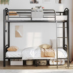 Twin Bunk Beds for Teen & Adults, Heavy Duty Metal Bunk Bed Twin Over Twin with Bedside Caddy, Convertible Ladder & Flat Rungs, Space Saving Bunkbed Frame for Bedroom Dorm, No Box Spring Needed