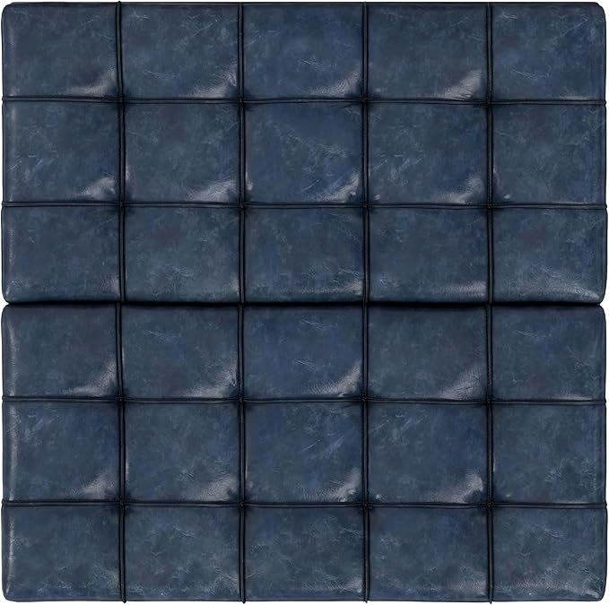 SIMPLIHOME Harrison 30 inch Wide Transitional Square Small Coffee Table Storage Ottoman in Denim Blue Vegan Faux Leather, Assembled, for The Living Room and Bedroom