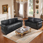 Mid-Century Vintage Sofa Couches with Rivet Design,3-Seater Sofa,Removable Sofa Cover Upholstered Cushions and Solid Wood Frame (Grey, 3-Seater)