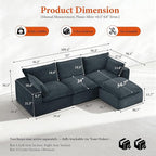 108" Sectional Couches for Living Room Boneless Couch Upholstered Cloud Couch Sectional Modular Sectional Sofa with L Shaped (Corduroy-Blue, 3 Seat+1 Ottoman)