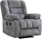 ANJHOME Massage Recliner Chairs with Heat and Vibration,Overstuffed Manual Rocking Reclining Chair for Living Room Bedroom (Light Grey)