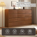 63 Inch Dresser For Bedroom 12 Drawer Wood Chest of Drawers - Curved Anti Collision, Mid Century Dresser For Closet with Natural Texture & Pre-Embedded Slots for TV Stand, Living Room, Nursery