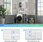 SMIBUY Bathroom Over The Toilet Storage Cabinet, 2 Door Bamboo Cabinet Organizer, Freestanding Space Saver Toilet Rack with Adjustable Inside Shelf and Open Shelf (White)
