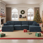 108" Sectional Couches for Living Room Boneless Couch Upholstered Cloud Couch Sectional Modular Sectional Sofa with L Shaped (Chenille-Blue, 4 Seat+2 Ottoman)