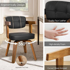Art Leon Home Office Desk Chair - Mid Century Modern Chair, Faux Leather Office Chair No Wheels, Comfy Accent Arm Chair with Wood Legs for Small Spaces Living Room Bedroom Study, Black/Walnut