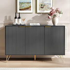 Fluted Buffet Cabinet,Wooden Console Storage with 3 Doors and Adjustable Shelves,Black Sideboard for Entryway,Kitchen,Bathroom,Home Office