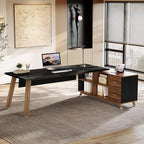 Tribesigns 78.7" L-Shaped Executive Desk, Modern Office Desk with File Drawers & Storage Shelves, Large Computer Desk with 55-Inch Cabinet, Business Workstation for Home Office, Black & Walnut
