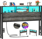 Aheaplus Headboard for Queen Size Bed with Storage, Headboards with Outlets, USB Ports and LED Light, Queen Size Head Board Only, Height Adjustable, Reversible, Sturdy and Stable Headboard, Black Oak
