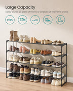 SONGMICS Shoe Rack, 4-Tier Shoe Organizer, Metal Storage Shelf, Upright or Upside Down, for 25-30 Pairs, Stackable, for Entryway, 11.8 x 46.1 x 29.5 Inches, Black ULSA034B01
