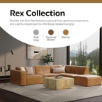 SIMPLIHOME Rex Right Corner Sectional Modular Sofa and Ottoman Set in Full-Grain Genuine Leather, Sienna, 116-inch-wide L-Shaped Leather Sofa and Matching 34-inch-Wide Table Ottoman for Living Room