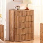 LEYAOYAO Fluted 6 Drawers Dresser for Bedroom, 42" Tall Modern Chest of Drawers with Metal Handle, Curved Profile Design,Brown Wood Drawer Organizer for Bedroom, Living Room, Hallway, Entryway