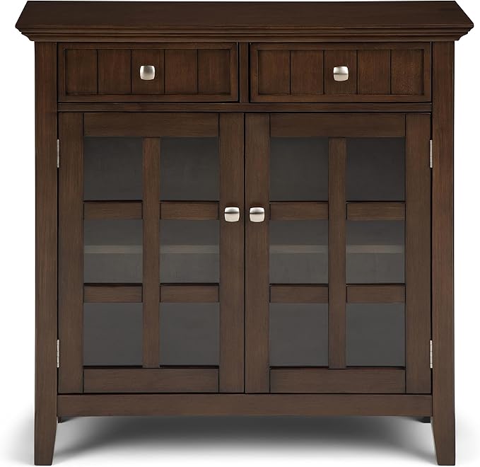 SIMPLIHOME Acadian SOLID WOOD 36 inch Wide Transitional Entryway Storage Cabinet in Natural Aged Brown for the Living Room, Entryway and Family Room