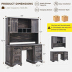 T4TREAM 59" Farmhouse Executive Desk with Hutch,Wood Home Office Computer Desk, Featuring Keyboard Tray,Charging Station,File Drawer, Storage Cabinet,for Work and Study (Dark Rustic Oak)