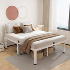 ROIL 14 Inch White Full Size Bed Frame with Rounded Corner and Headboard Hole Mattress Retainers 3500LBS Heavy Duty Steel Slats No Box Spring Needed Platform Noise-Free Easy Assembly