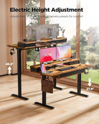 FiCiHi Adjustable Height Standing Desk with 4 Drawers,55 x 24 inches Electric Sit Stand Home Office Desk with Two Tiers, 3 Memory Presets, Monitor Stand Riser