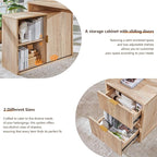 JXQTLINGMU 67" Modern L Shaped Desk with Storage Cabinet & Drawers, Wood Home Office Desk with Power Outlets, Fluted Computer Writing Desk, Natural Oak