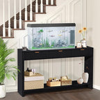 Entryway Table with Storage, Narrow Console Table with 3 Drawers, 55.12' Couch Table Behind Sofa Long for Living Room TV/Hallway Entrance Foyer, Mid Century Modern Black Fluted Console Table