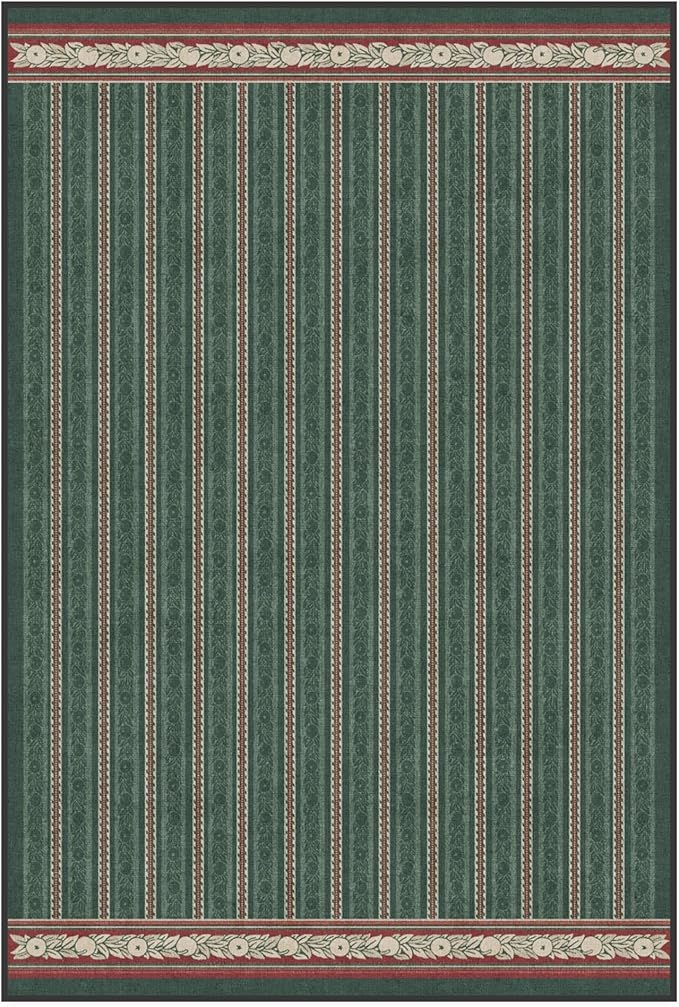 RUGGABLE x Morris & Co Machine Washable Area Rug – Fruit Stripe Spruce Green 4x6, Stain-Resistant, Non-Slip – Medium Rugs for Living Room, Bedroom, Hallway, Entryway & Office–with Cushioned Pad