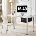 White Computer Desk with Drawer, 47 Inch Home Office Work Desks, Modern Writing Study PC Desk Gaming Table for Small Place Bedroom, Thickened Tabletop and Stable Metal Frame Leg Support