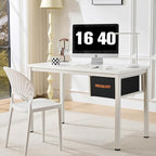 White Computer Desk with Drawer, 47 Inch Home Office Work Desks, Modern Writing Study PC Desk Gaming Table for Small Place Bedroom, Thickened Tabletop and Stable Metal Frame Leg Support