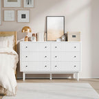 RECCI Fluted 6 Drawers Dresser for Bedroom, 54" Wide Chest of Drawers with 3D Fluted Panel, Faux Marble Top, Solid Wooden Legs, Storage Drawers, TV Stand, Closet Chests for Bedroom, White