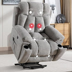 Large Power Lift Recliner Chair with Massage and Heat for Elderly, Wide Padded Recliner with 2 Cup Holders, Side Pocket & USB Charger,(1, Light Gray)