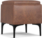 SIMPLIHOME Natasha 18 inch Wide Contemporary Square Mid Century Storage Ottoman with Tray in Distressed Saddle Brown Vegan Faux Leather, Assembled, For the Living Room, Entryway and Family Room