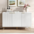 Fluted Buffet Cabinet,Wooden Console Storage with 3 Doors and Adjustable Shelves,White Sideboard for Entryway,Kitchen,Bathroom,Home Office