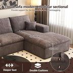 136.6'' U-Shaped Modern Modular Sectional Cloud Couch Whit Ottoman, 4-Seat Chenille Deep-Seat Sofa with Pillow for Living Room, Bedroom, Apartment, Camel