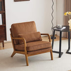 VINGLI Upgraded Premium Corduroy Accent Chair,Upholstered Arm Chair,Solid Wood Comfy Reading Chair with Pillow, Mid Century Modern Chairs for Living Room,Bedroom,Brown
