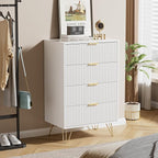 White Dresser for Bedroom, Modern Wide Dresser with Gold Pulls and 4 Drawers for Bedroom, Closets, 15.7" D x 23.6" W x 37.4" H