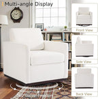 Pia Ricco Plush Swivel Barrel Chair Set of 2 - Mid-Century Modern Accent Armchairs in Soft Chenille for Living Room & Cozy Reading Nook, Beige