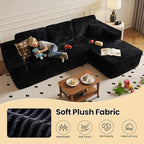104" Cloud Sectional Couch with Chaise, Boneless L-Shaped Cloud Couch with Deep Seat, Soft Plush Modern Minimalist Sofa, Assembly Free Comfy Sofa for Office Living Room Apartment(Black, Right Chaise)