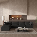 Cloud Couch Modular Sectional Sofa with Storage Ottoman,160.6" L Shaped Couch for Living Room,Down Filled 5 Seater Black Convertible Sectional Sofas,Covers Washable&Replaceable