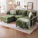 104'' Modular Sectional Sofa with All Seats Storage, Oversized U Shaped Couch for Living Room,3-Seater Comfy Cloud Couches with Movable Ottoman,Big Sectional for Bedroom,Velet,Green