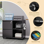 Lateral 2 Drawer Filing Cabinet with Lock, Mobile File Cabinet on Wheels, Printer Stand with Storage for Legal/Letter/A4 File Folders (Blcak)