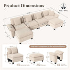 HERA'S HOUSE 158" Modular Sectional Sofa, Oversized U Shaped Couches for Living Room, Comfy Cloud Couch with Ottoman, 6-Seater Deep Seat Sofa with Throw Pillow, Corduroy Beige