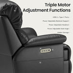 COLAMY Triple Motors Power Recliner Chair with Power Headrest & Lumbar Support Independent Adjustment for Living Room, Leather Electric Recliner Sofa Chair, Black