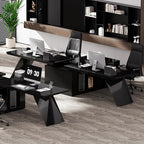 homary 70.9" Modern L-Shape Executive Desk Set, Home Office Desk with Home Office Executive Chair, Drawers & Cabinet Modern Computer Desk for Home Business Furniture, Black, Left Hand