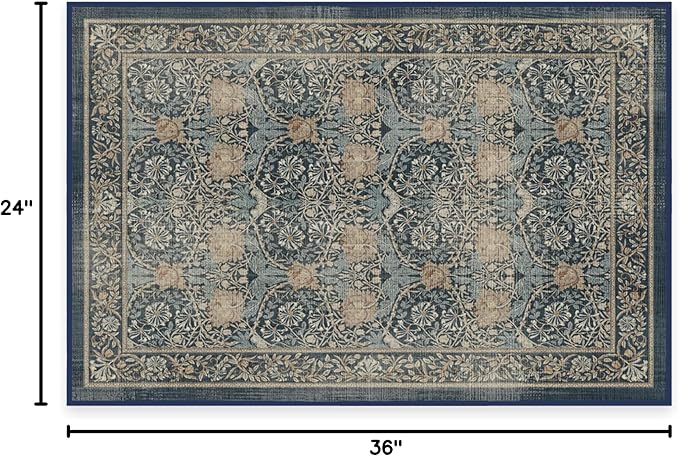 RUGGABLE x Morris & Co Machine Washable Area Rug – Honeysuckle & Tulip Blue 2x3, Stain-Resistant, Non-Slip – Small Rugs for Living Room, Bedroom, Hallway, Entryway & Bathroom–with Cushioned Pad