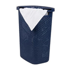 Mind Reader Slim Laundry Hamper with Lid, 60L Clothes Basket, Premium Wicker Design, Plastic, Navy